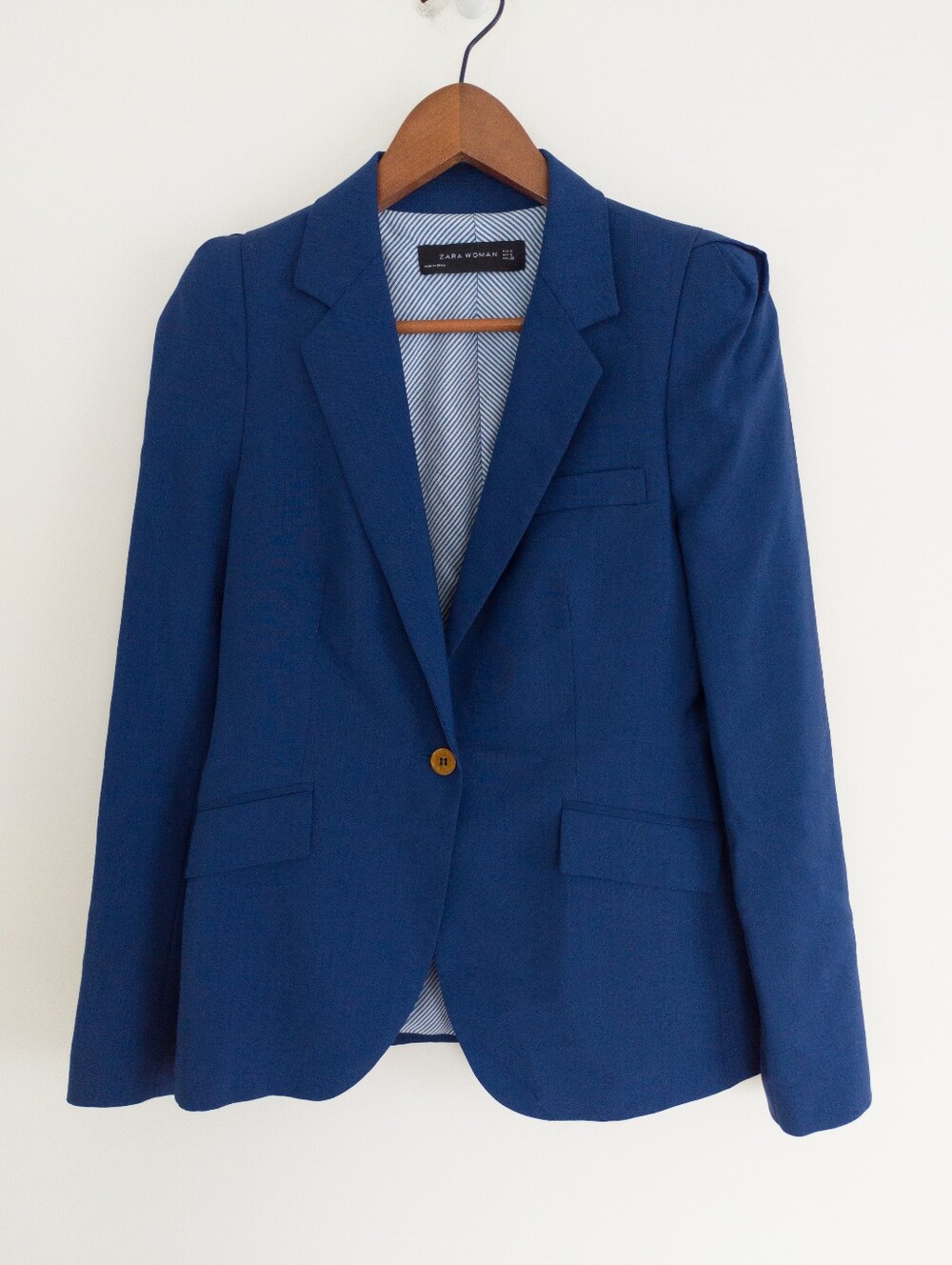 ZARA 100% Wool Tailored Blazer Jacket Blue Small Made in Spain